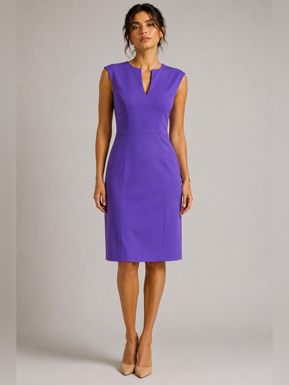 Sleeveless Purple Sheath Dress with V-Notch